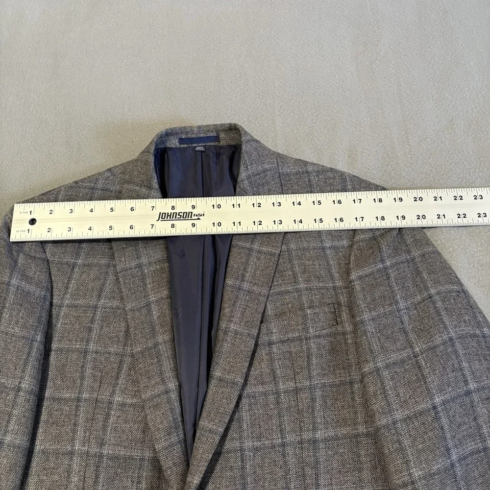Jos A Bank Brrr Comfort‎ Blazer 40R Gray Windowpane Linen Wool Slim Fit Jacket